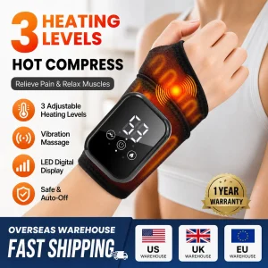 Cordless Heated Hand Wrist Massager with Vibration, 3 Heat Levels